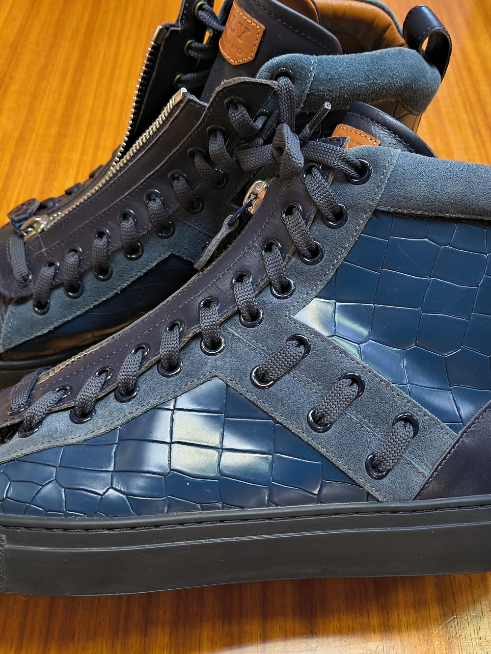 Bally Men's High Tops - Blue With Croc And Suede